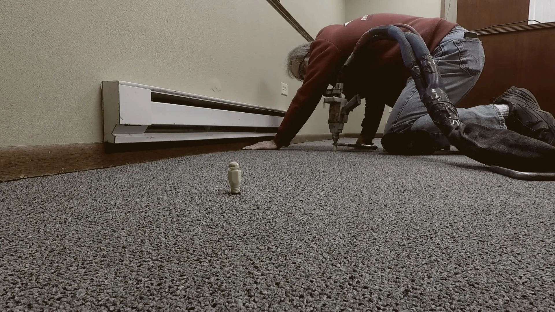 Injecting a floor slab through the carpet in an office