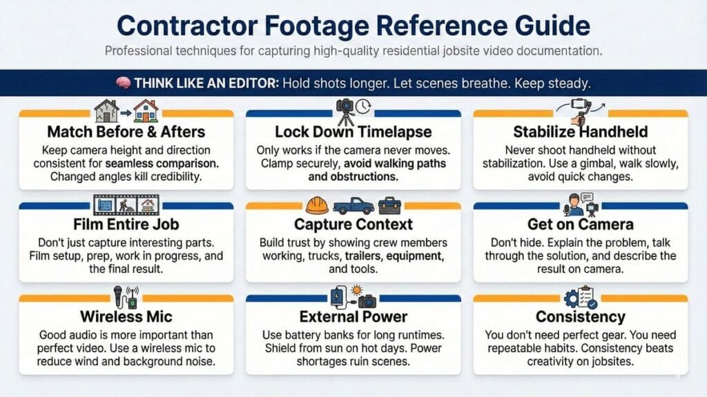 Contractor footage reference guide showing how to capture better concrete leveling job site video