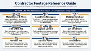 Contractor footage reference guide showing how to capture better concrete leveling job site video