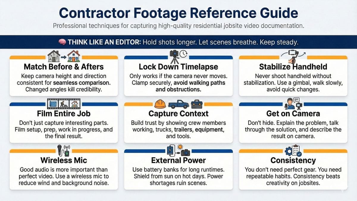 Contractor footage reference guide showing how to capture better concrete leveling job site video